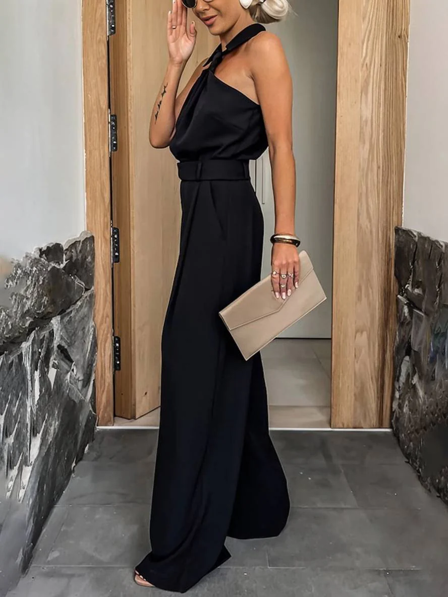 Aliya Women's Jumpsuit – Loose Sleeveless Jumpsuit with Shirt Collar, Cutouts & Pockets - Image 10