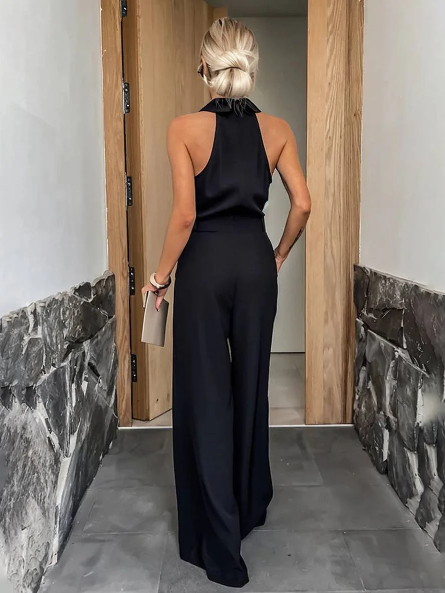 Aliya Women's Jumpsuit – Loose Sleeveless Jumpsuit with Shirt Collar, Cutouts & Pockets - Image 11