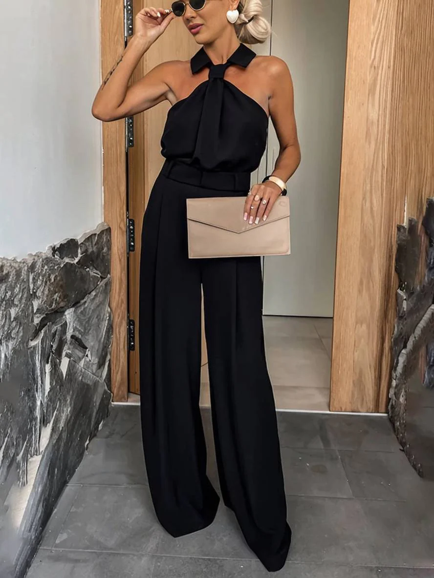 Aliya Women's Jumpsuit – Loose Sleeveless Jumpsuit with Shirt Collar, Cutouts & Pockets - Image 3