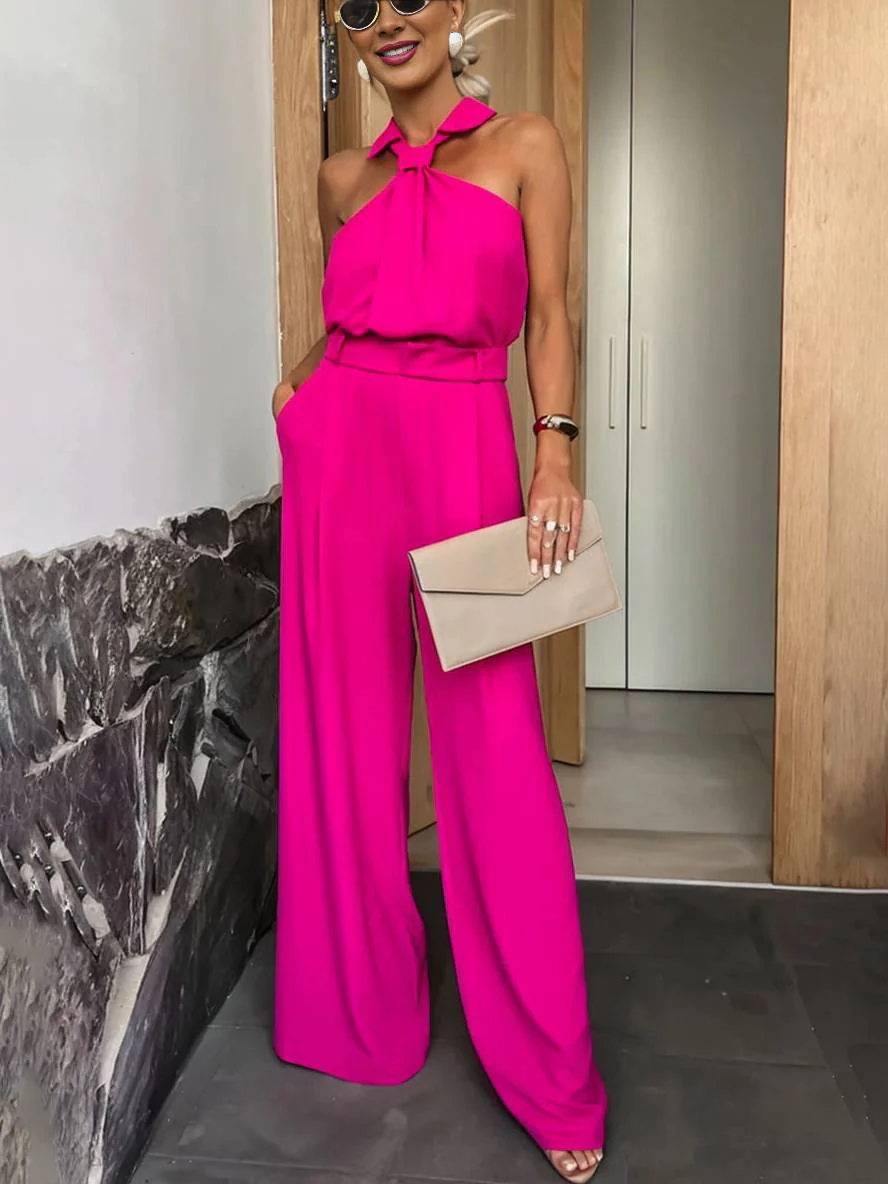 Aliya Women's Jumpsuit – Loose Sleeveless Jumpsuit with Shirt Collar, Cutouts & Pockets - Image 4