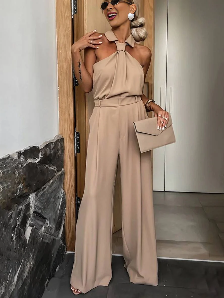 Aliya Women's Jumpsuit – Loose Sleeveless Jumpsuit with Shirt Collar, Cutouts & Pockets - Image 5