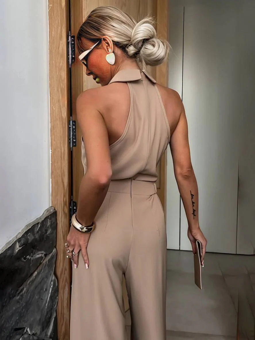 Aliya Women's Jumpsuit – Loose Sleeveless Jumpsuit with Shirt Collar, Cutouts & Pockets - Image 7