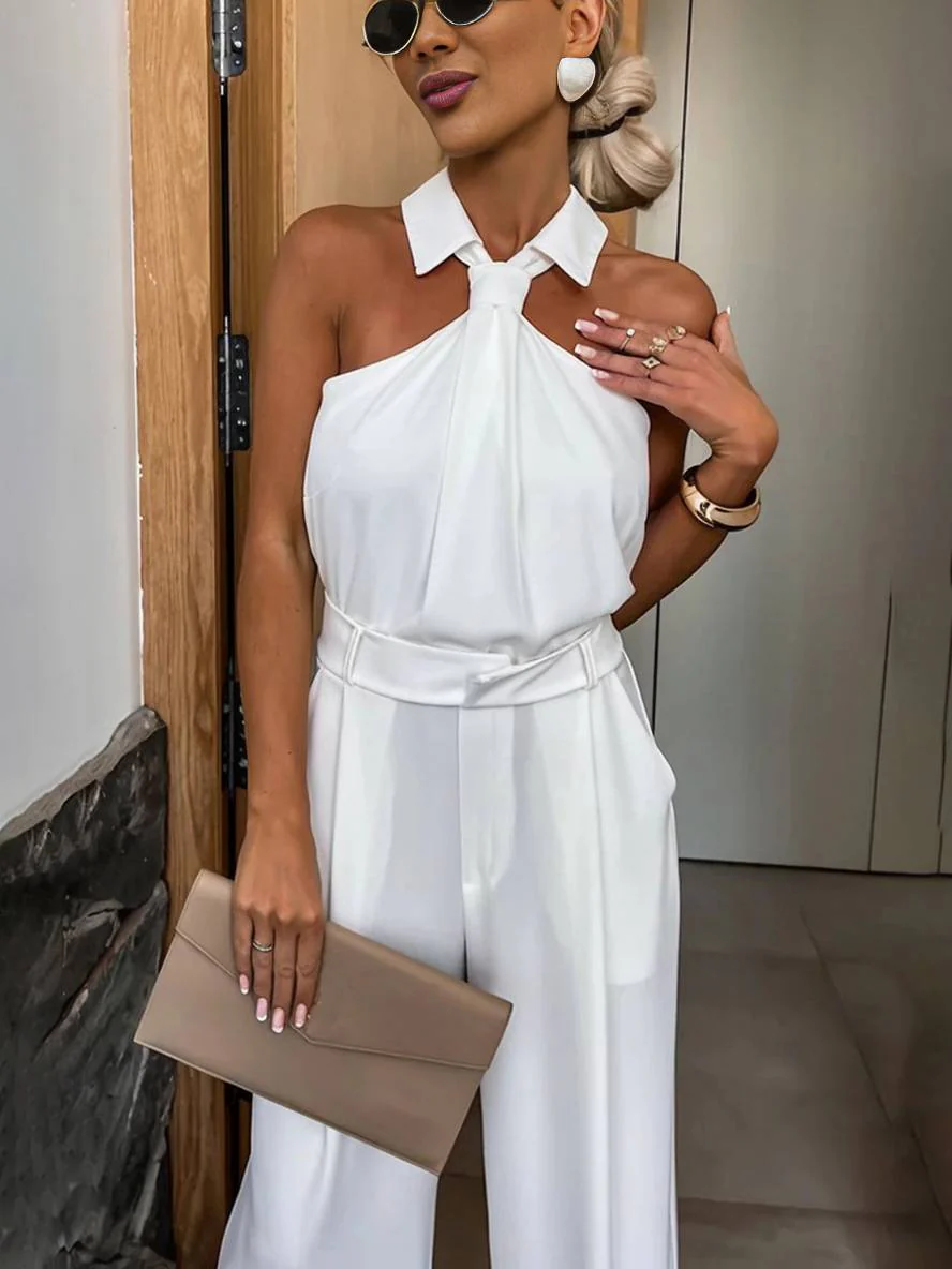 Aliya Women's Jumpsuit – Loose Sleeveless Jumpsuit with Shirt Collar, Cutouts & Pockets - Image 8