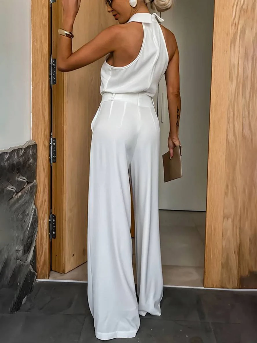 Aliya Women's Jumpsuit – Loose Sleeveless Jumpsuit with Shirt Collar, Cutouts & Pockets - Image 9