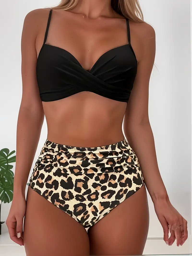 Bikini set for women Cea - Tropical V-neck swimsuit with high waist and flattering cut - Image 5