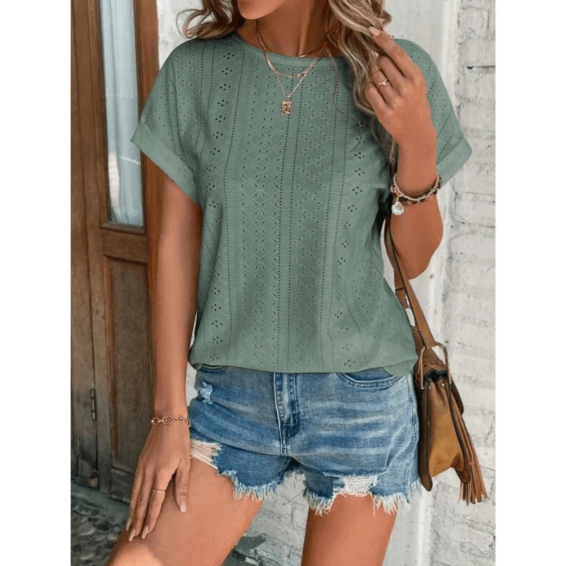 Isaure Embroidered Blouse Women – Lightweight Fabric, Short Sleeves and Casual Chic Style by Looksy - Image 6
