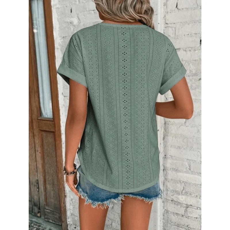Isaure Embroidered Blouse Women – Lightweight Fabric, Short Sleeves and Casual Chic Style by Looksy - Image 8
