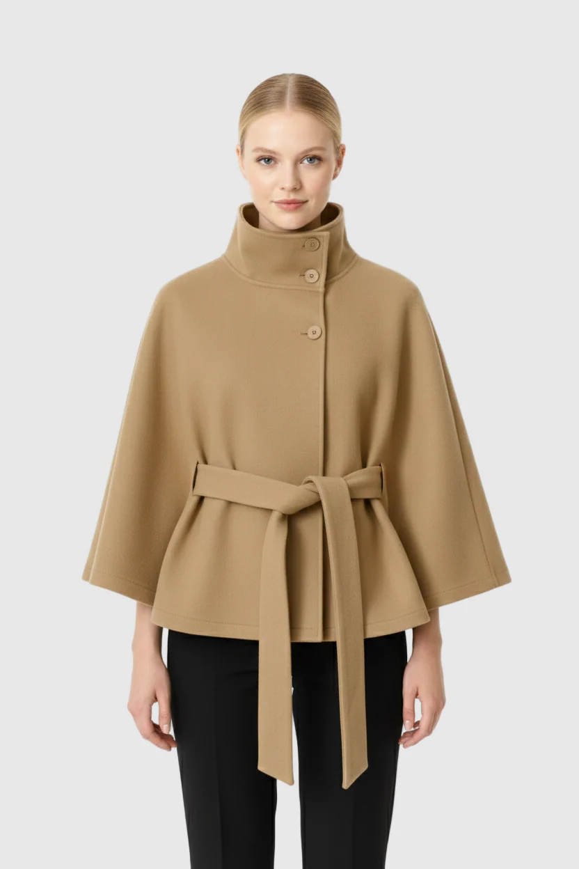 Ivanna Damen Wollmantel – Eleganter Stehkragen mit Abnehmbarem Gürtel & Lässigem Schnitt - Image 3