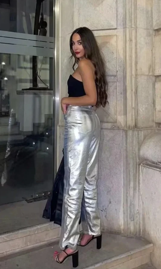 Lustra – Glänzende High-Waist Hose Damen - Image 3