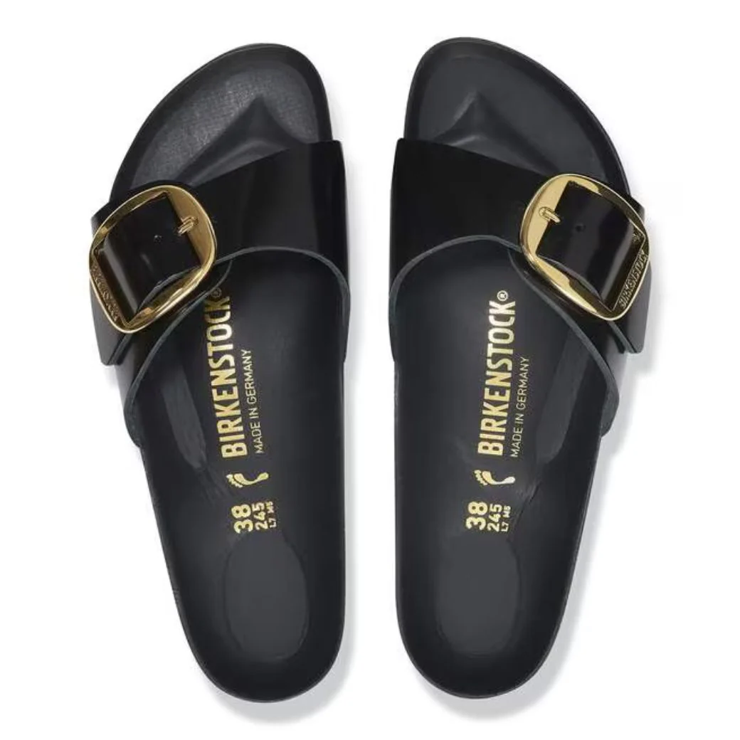 Madrid Big Buckle Damen Sandale aus Lackleder | Edle Designer Pantolette mit Korkfußbett - Image 3