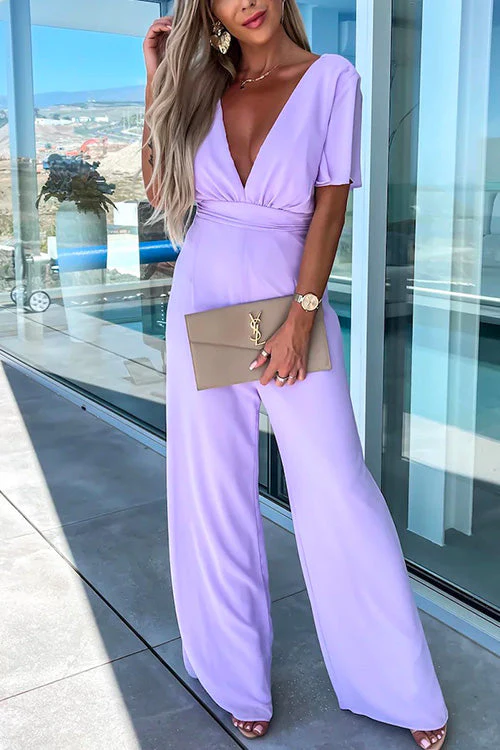 Sara Women's Jumpsuit – Trendy Jumpsuit with V-Neckline, Ruffles & Wide Legs in Cotton Blend - Image 4