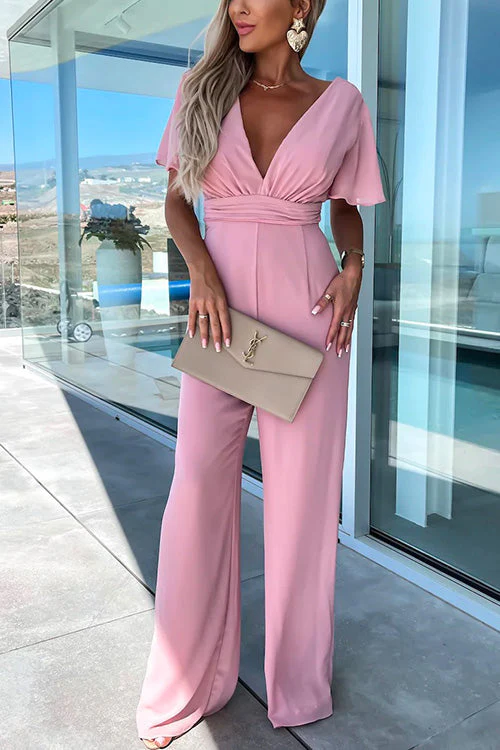 Sara Women's Jumpsuit – Trendy Jumpsuit with V-Neckline, Ruffles & Wide Legs in Cotton Blend - Image 5