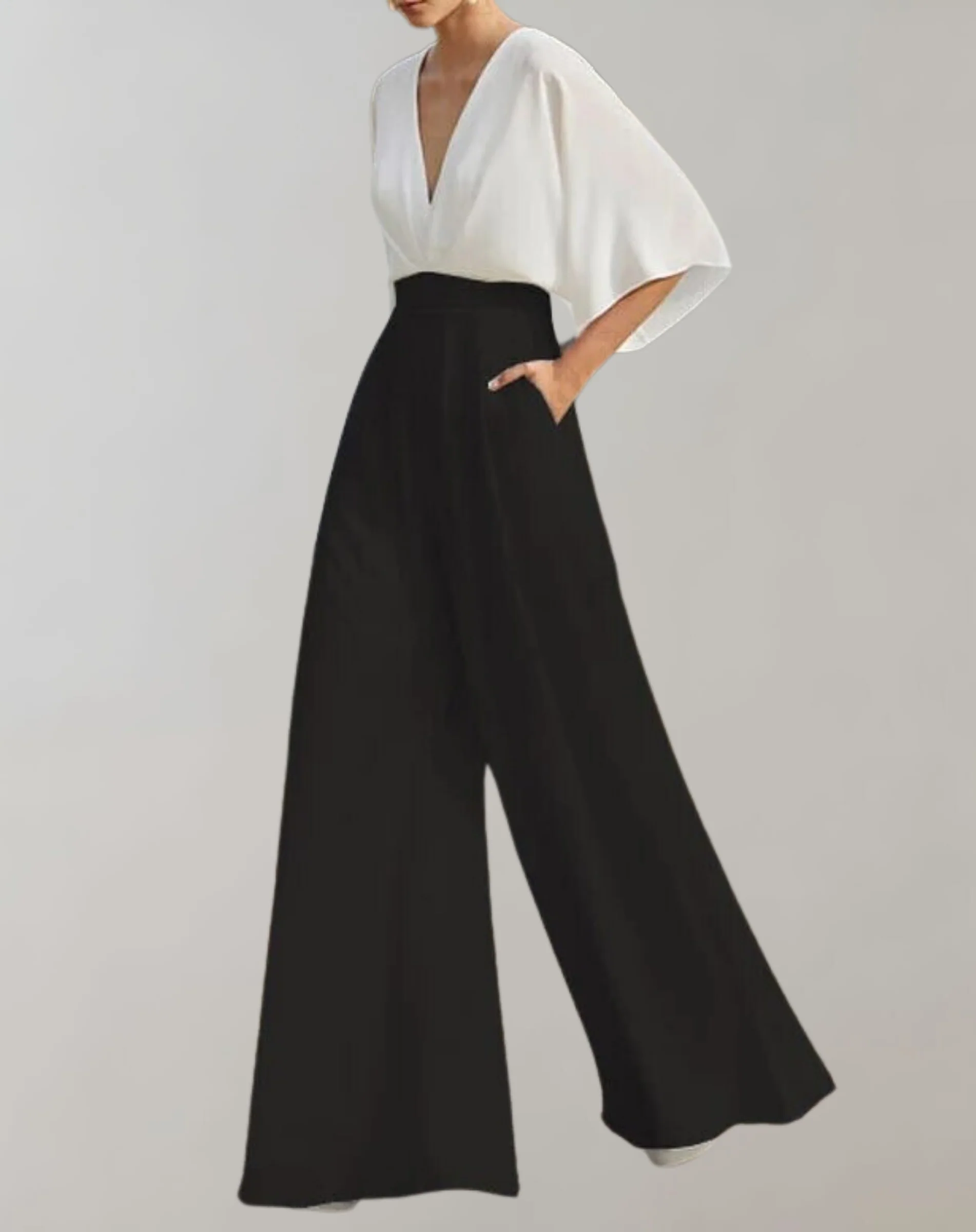 Suzette Women's Jumpsuit – Elegant Jumpsuit with Deep V-Neck & Wide Legs for a Refined Look - Image 4