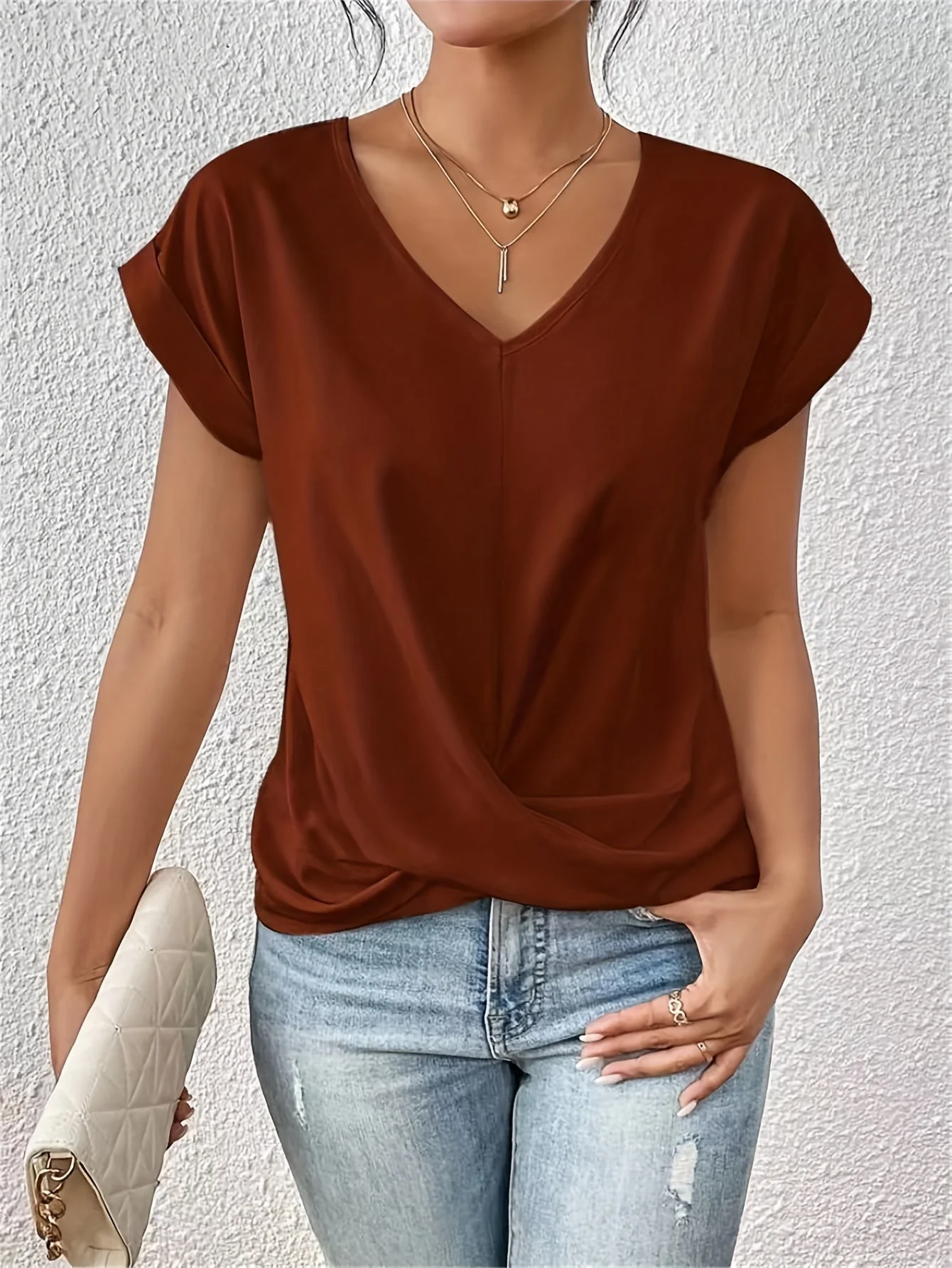 Yasmine Top Woman – V-neck with Knot Detail, Elegant Draped & Comfortable Fit - Image 3