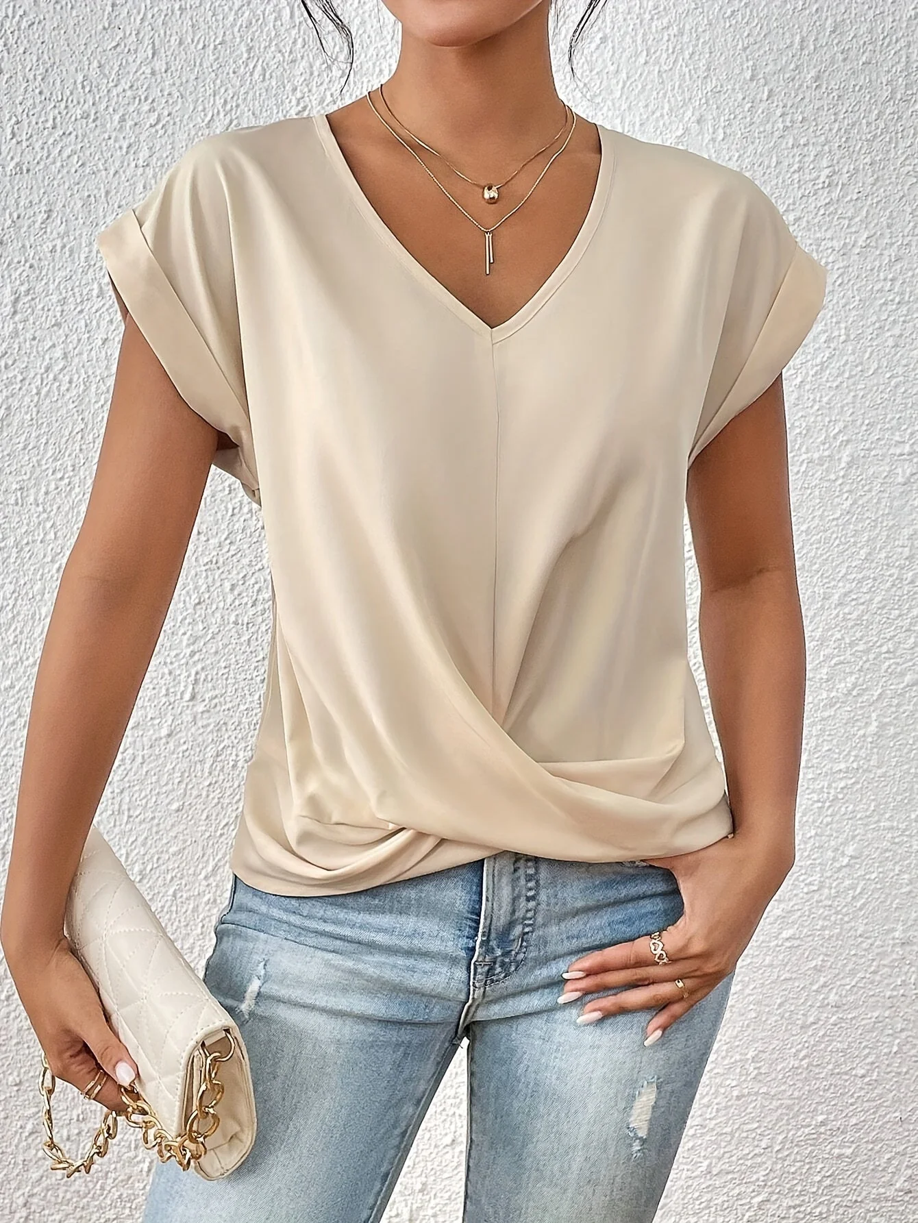 Yasmine Top Woman – V-neck with Knot Detail, Elegant Draped & Comfortable Fit - Image 7