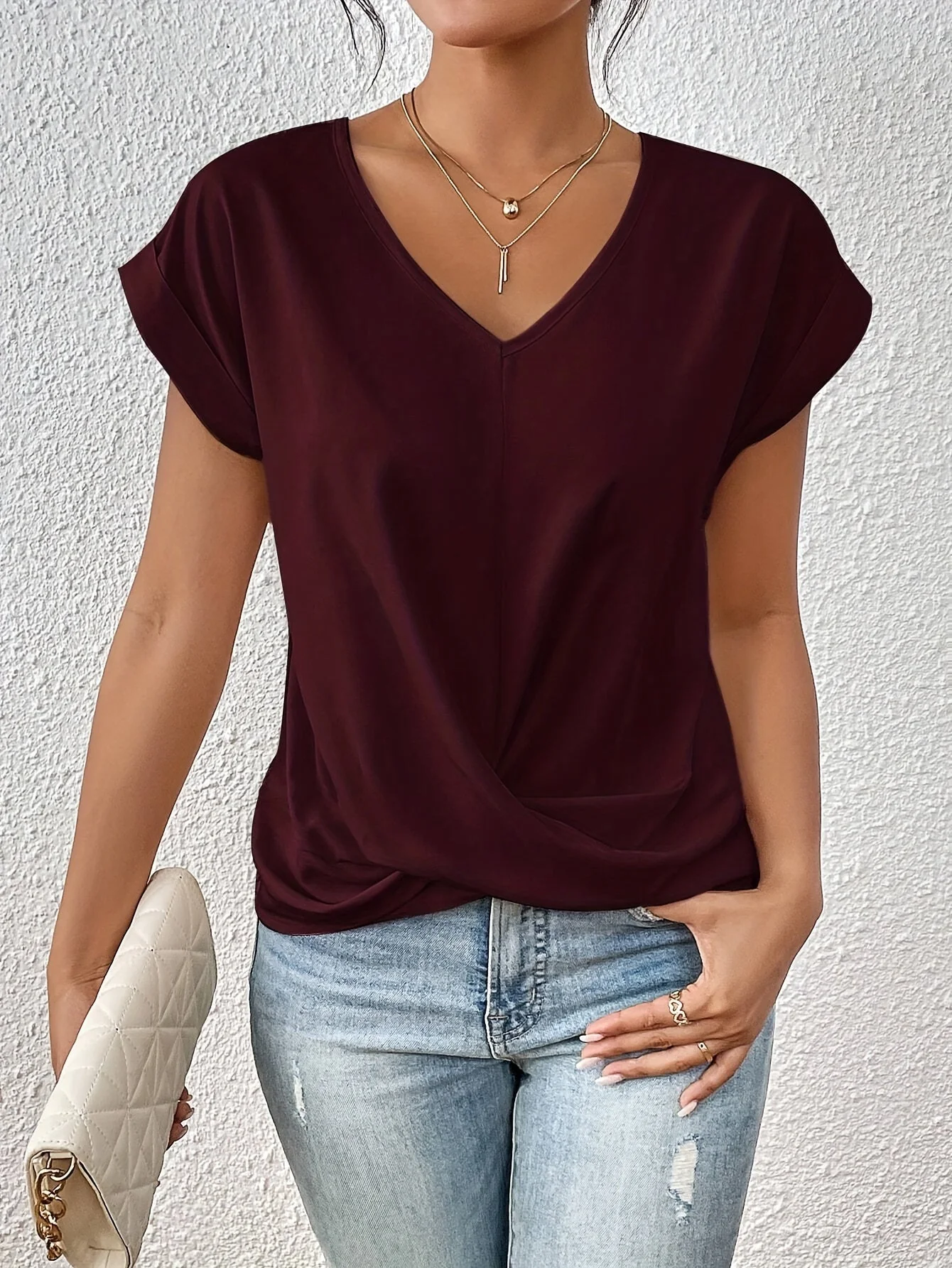 Yasmine Top Woman – V-neck with Knot Detail, Elegant Draped & Comfortable Fit - Image 8